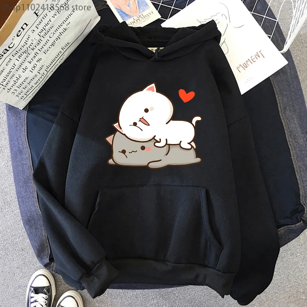 

Peach Cat Print Hoodie Kawaii Cartoon Goma Mochi Sweatshirt Women's Clothing Femme Korean Style Streetwear Men Harajuku Hoody