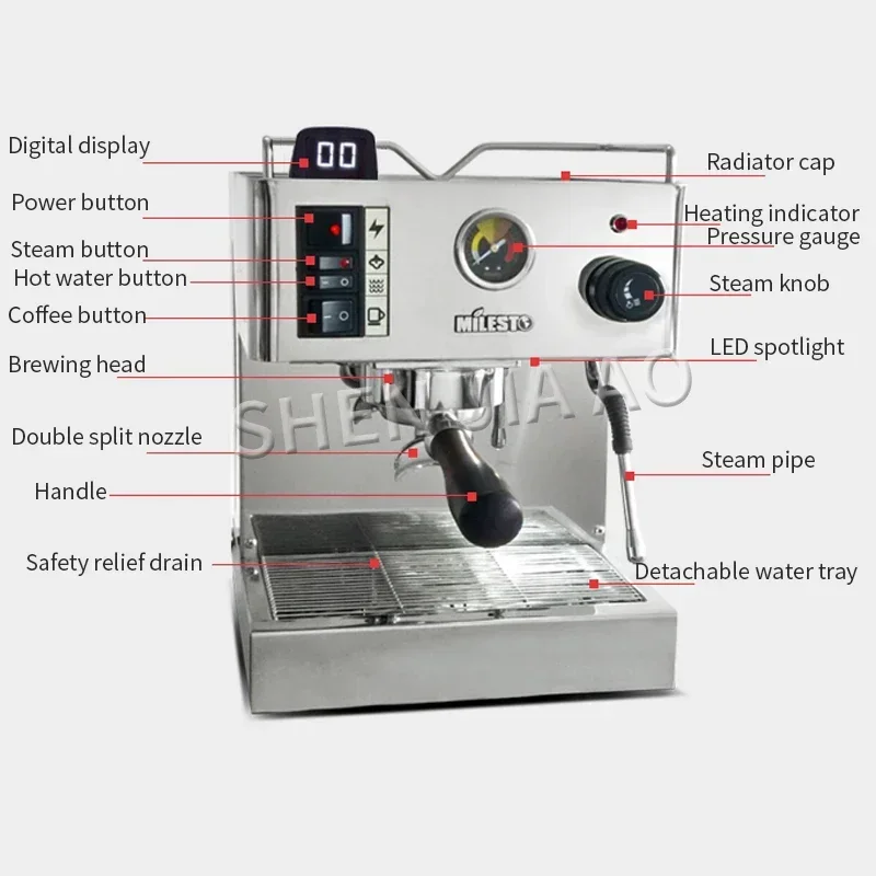 New Upgrade EM-18 Italian Semi-automatic Coffee Machine Espresso Coffee Machine Coffee Maker with Professional Pump 9Bar  220V 4