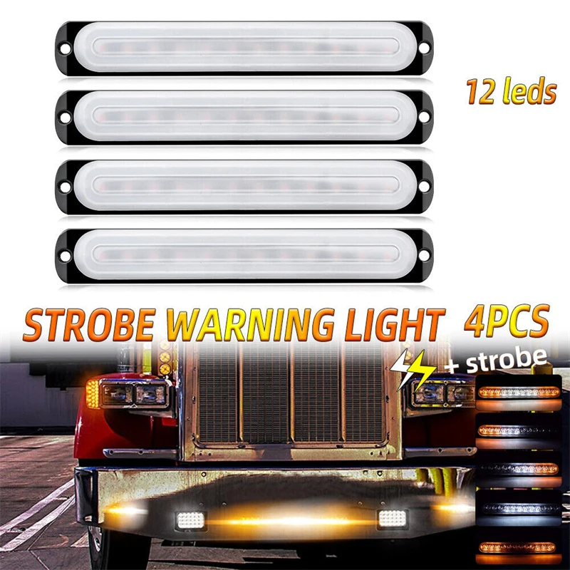 4x 12 LED Car Truck Off Road Signal Light Emergency Warning Hazard Flash 12-24V Strobe Universal Light Bar Accessorie