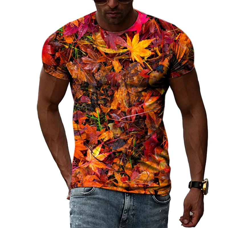

Men's Summer Fashion Exclusive Creative Plant Leaf Pattern T-Shirt Casual Fashion Personality O-Neck 3D Printing T-Shirt