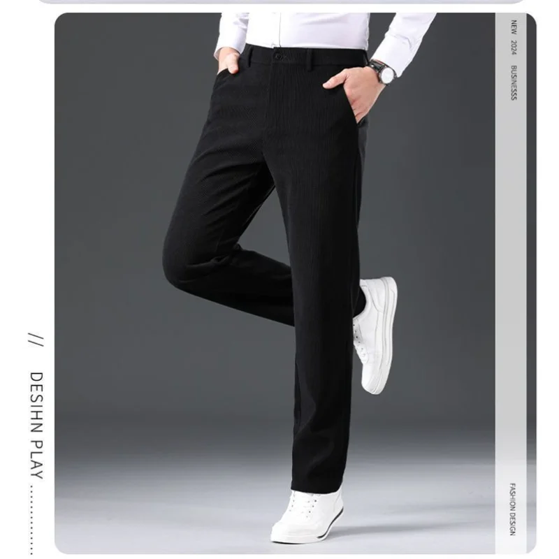 Pantaloni da lavoro dritti larghi autunnali da uomo in velluto a coste Pantaloni casual a vita media per papà 1