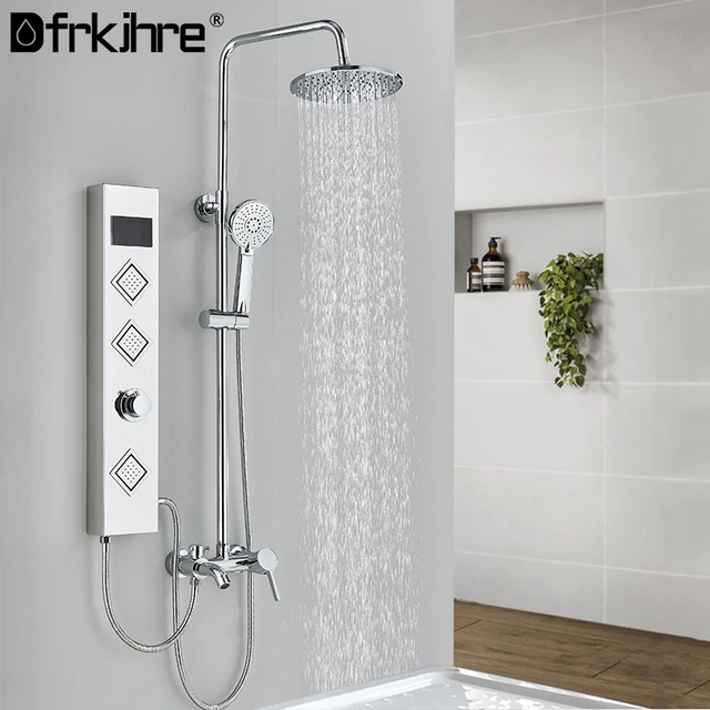 Banyo dijital ekran duş paneli yağış duş seti duvara monte Jet masaj banyo  duş başlığı seti küvet duş musluk bataryası - AliExpress