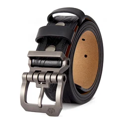 Genuine Leather Men's Vintage Belt with Luxury Pin Buckle for 135cm (Black W71806)