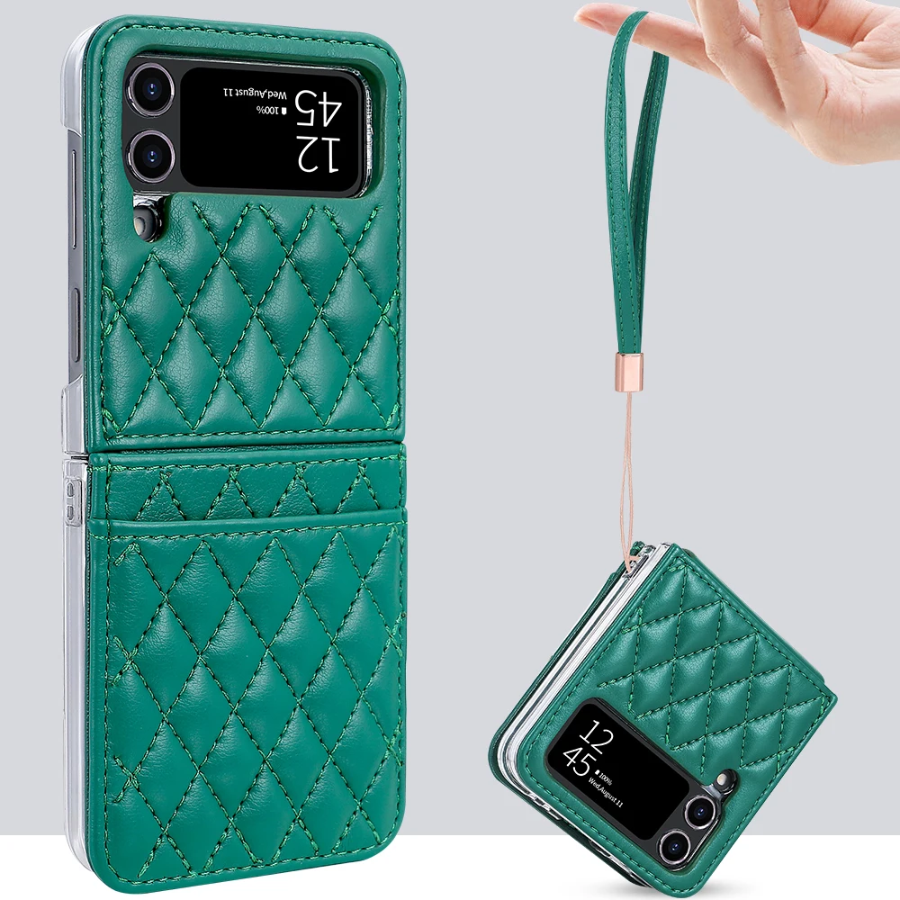 Luxurious Green PU Leather Phone Case with Wrist Strap and Card Slot