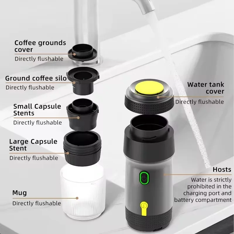 New Electric Portable Coffee Machine Portable Italian Espresso Machine for Car & Home 3-in-1 Capsule Powder Travel Coffee Maker 4