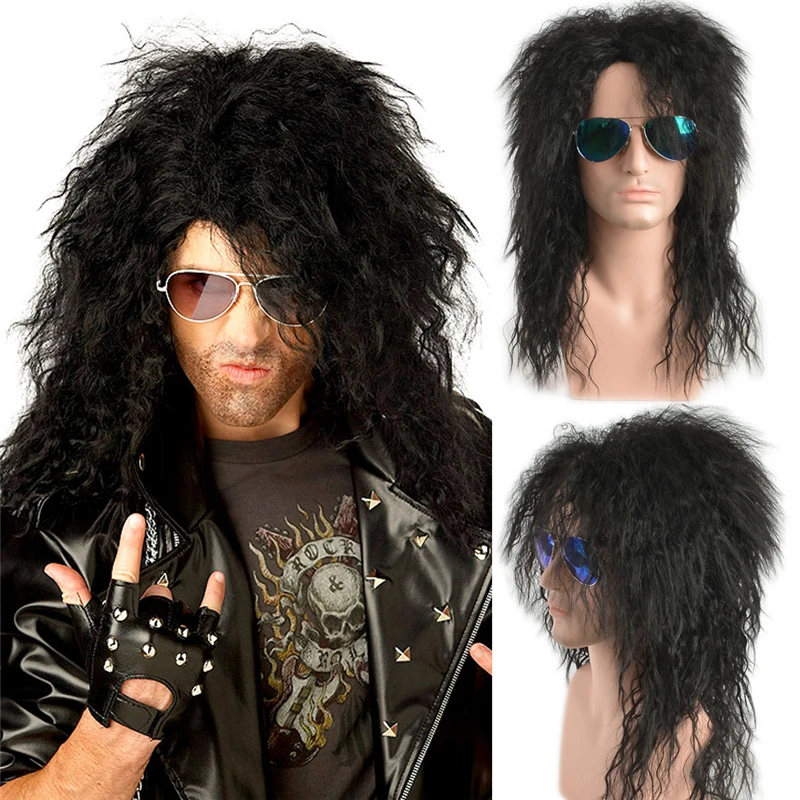 Men Long Curly Synthetic Wigs for Men's Cosplay Wig Mixed Male Curly Hair Heat Resistant Vintage Rock Show Wig Actor Props qed brand new hifi xlr cable high purity copper and silver mixed line 3 pin balanced male to female plug for microphone mixer