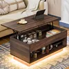 Lift Top Coffee Table with Hidden Storage LED Coffee Table Dark Walnut Living Room 3 Tiers Tea Table with Storage Center Tables. 1