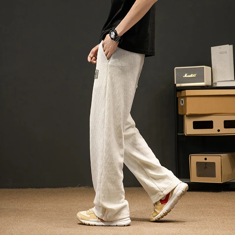 Men Plaid Pants Losse Hip Hop Sweatpants Korean Style Harem Pants