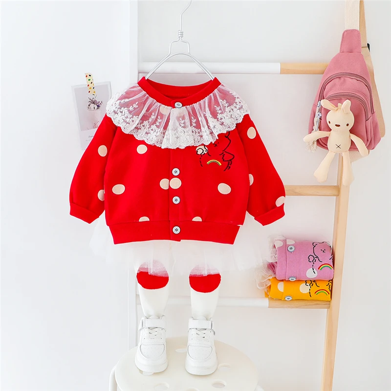 

Spring Baby Girls Clothing Sets Toddler Infant Clothes Outfits Cartoon Bear Lace Coats TUTU Pants Children Kids Princess Clothes