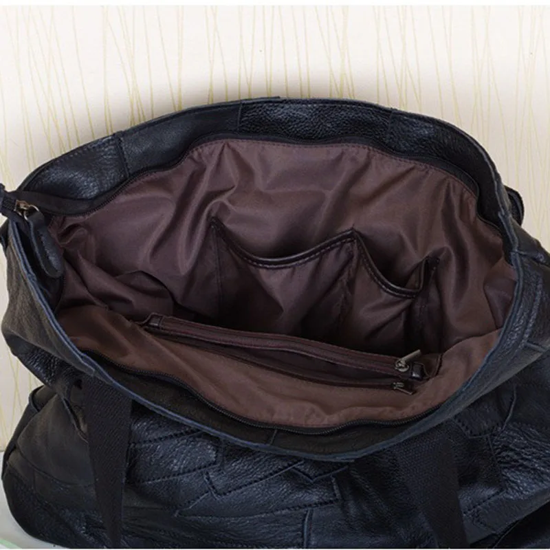 Large Capacity Women's Tote Bag Real Sheepskin Leather Shopping Shoulder Bags Soft Patchwork Design Ladies Top Handle Handbags