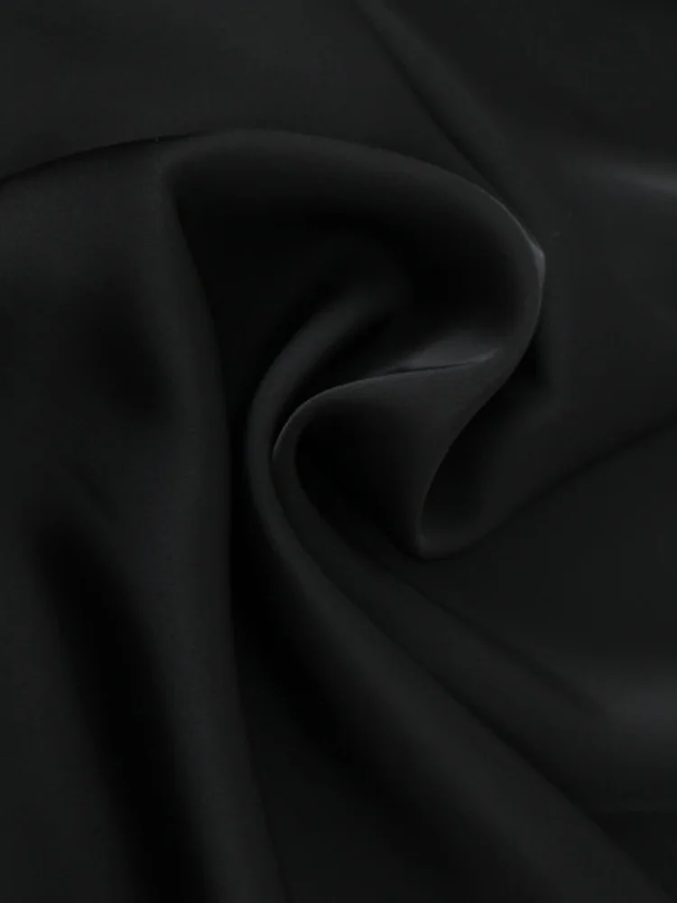 Plus Size Women Dresses Premium Copper Ammonia Satin Swing Collar Lace Up Fold Waist Commuting Black Short Sleeve Dress