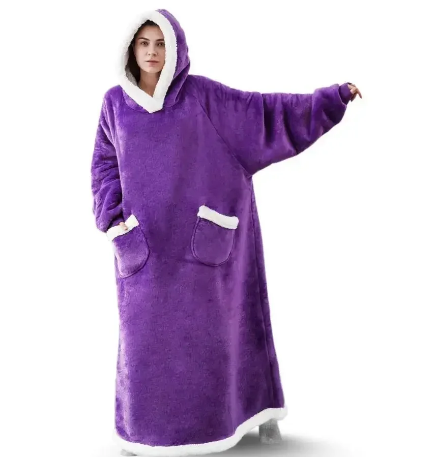 2023 Super Long Flannel Blanket with Sleeves Winter Hoodies Sweatshirt Women Men Pullover Fleece Giant TV Blanket Oversized New