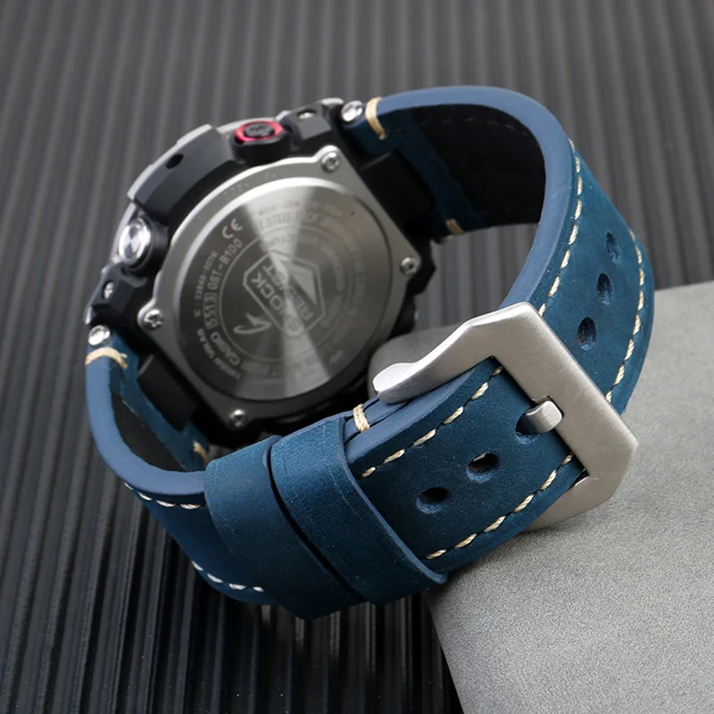 New blue Cowhide Watchband For G-SHOCK Casio GST-B100/S130/S110