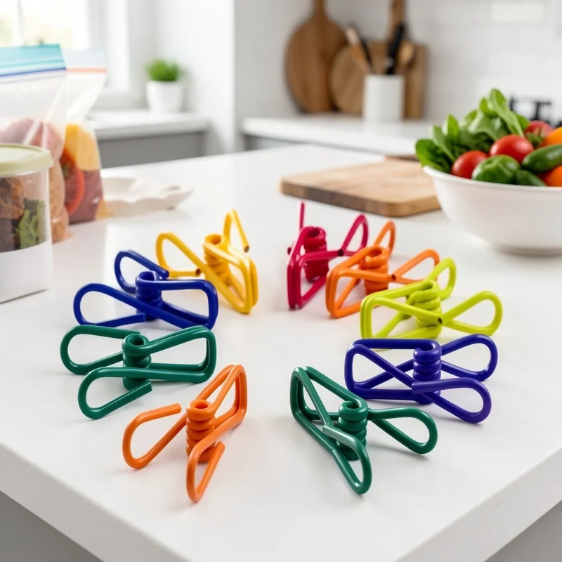 20Pcs 다목적 PVC 코팅 강철 클립 스낵 빵 주방 보관을위한 내구성있는 식품 가방 씰링 클립 무작위 색상