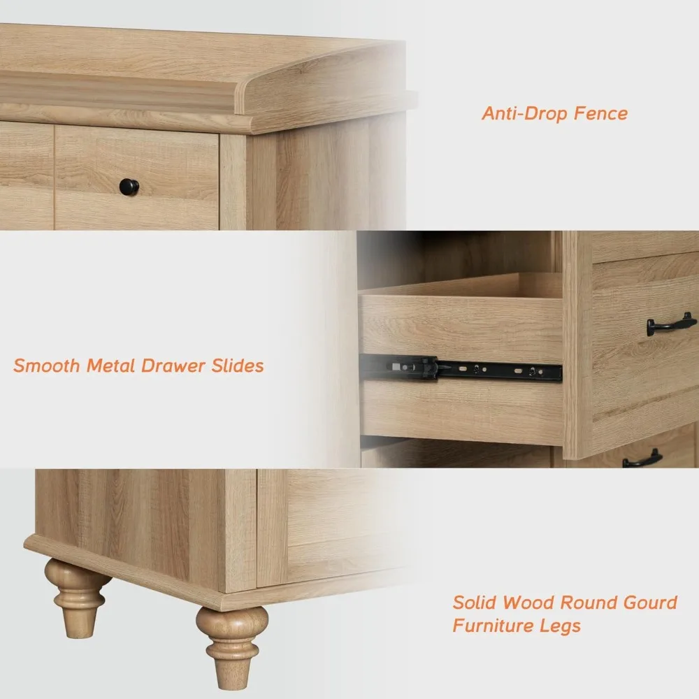 3 Piece Dresser and Nightstand Sets Farmhouse Dresser Chest of Drawers Set of 2 Nightstands End Table Charging Staion