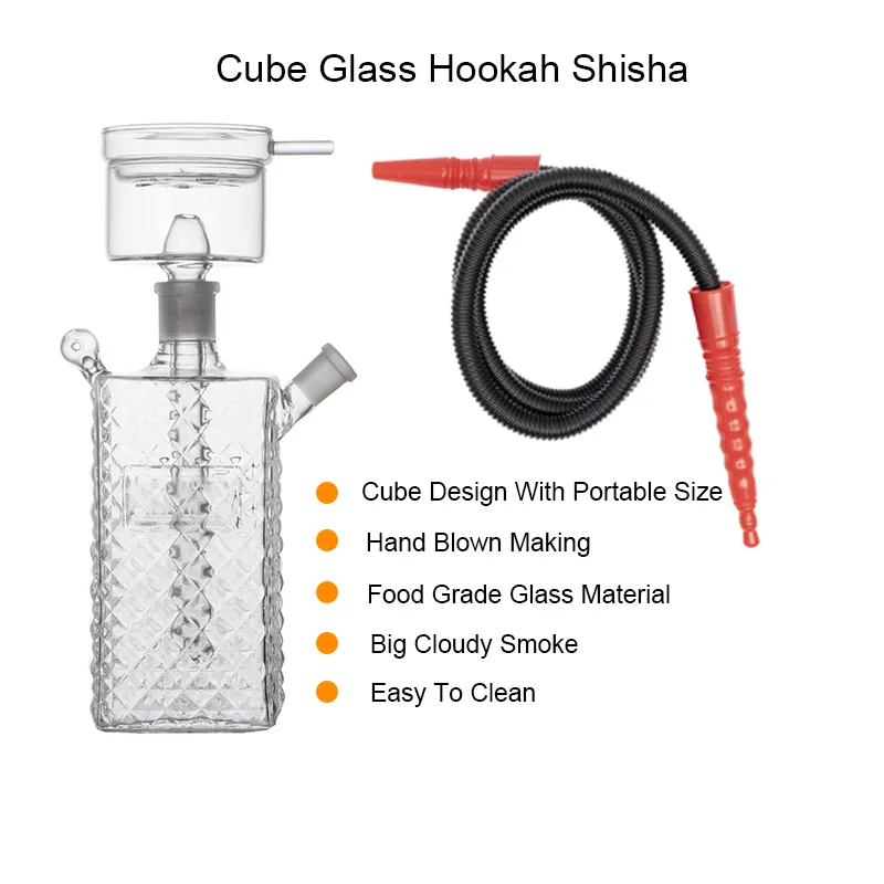 Hookah Set Travel Cube Glass Hookah Set Narguile Sheesha Chicha Nargile Cachimbas Whisky Square Bottle Shisha Big Size Bowl Charcoal Lid