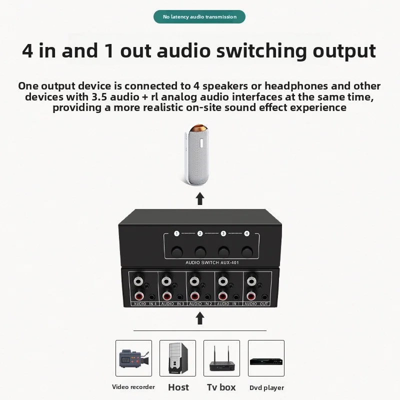 Audio Switcher 4 in 1 RCA AUX Stereo Audio Selector 4