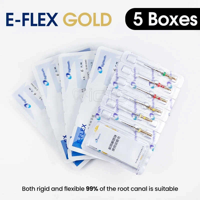 

E-FLEX GOLD 5 boxes Variable pitch for Advanced Canal Work New NiTi File Smooth Cutting Safe Guide Tips for Perfect Endodontics