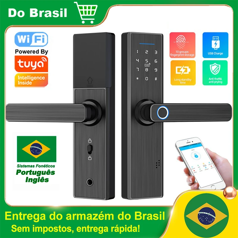 Fechadura Digital Electronic Door Lock com Câmera Biométrica, Impressão digital, Smart Card, Senha, Desbloqueio com chave, Tuya, Wi-Fi Segurança, beleza e praticidade para seu LAR