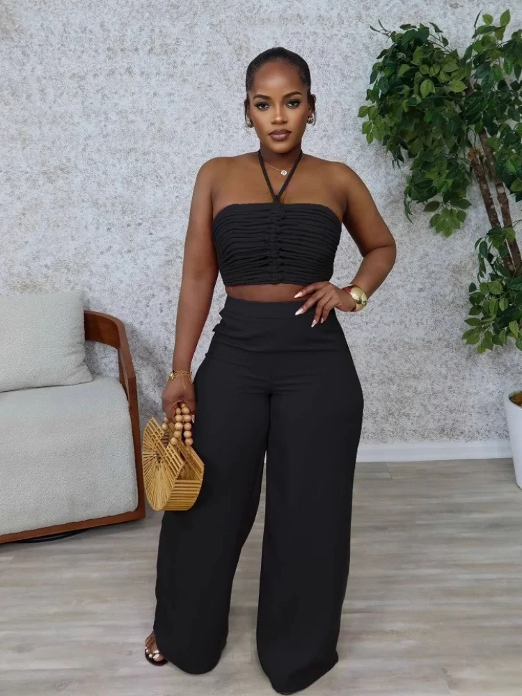 Wmstar Two Piece Outfits Women Pants Sets Wholesale Drawstring Top High Waist Side Zipper Loose Matching Suit Drop Shopping