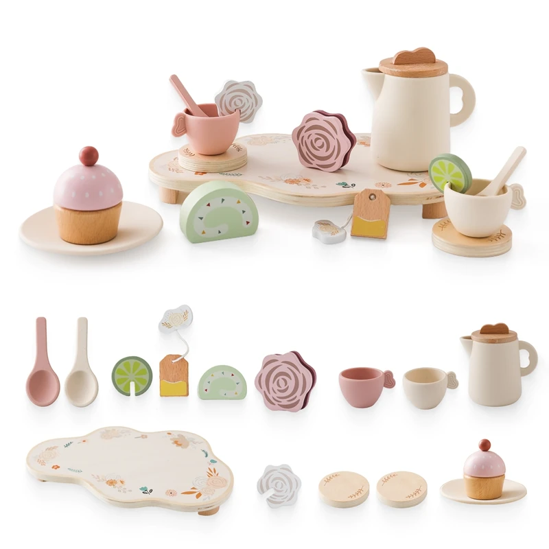 Children Montessori Toy BPA Free Silicone Teapot Teacup Simulation Kitchen Utensil Wooden Kid Education Pretend Play Toy Gifts