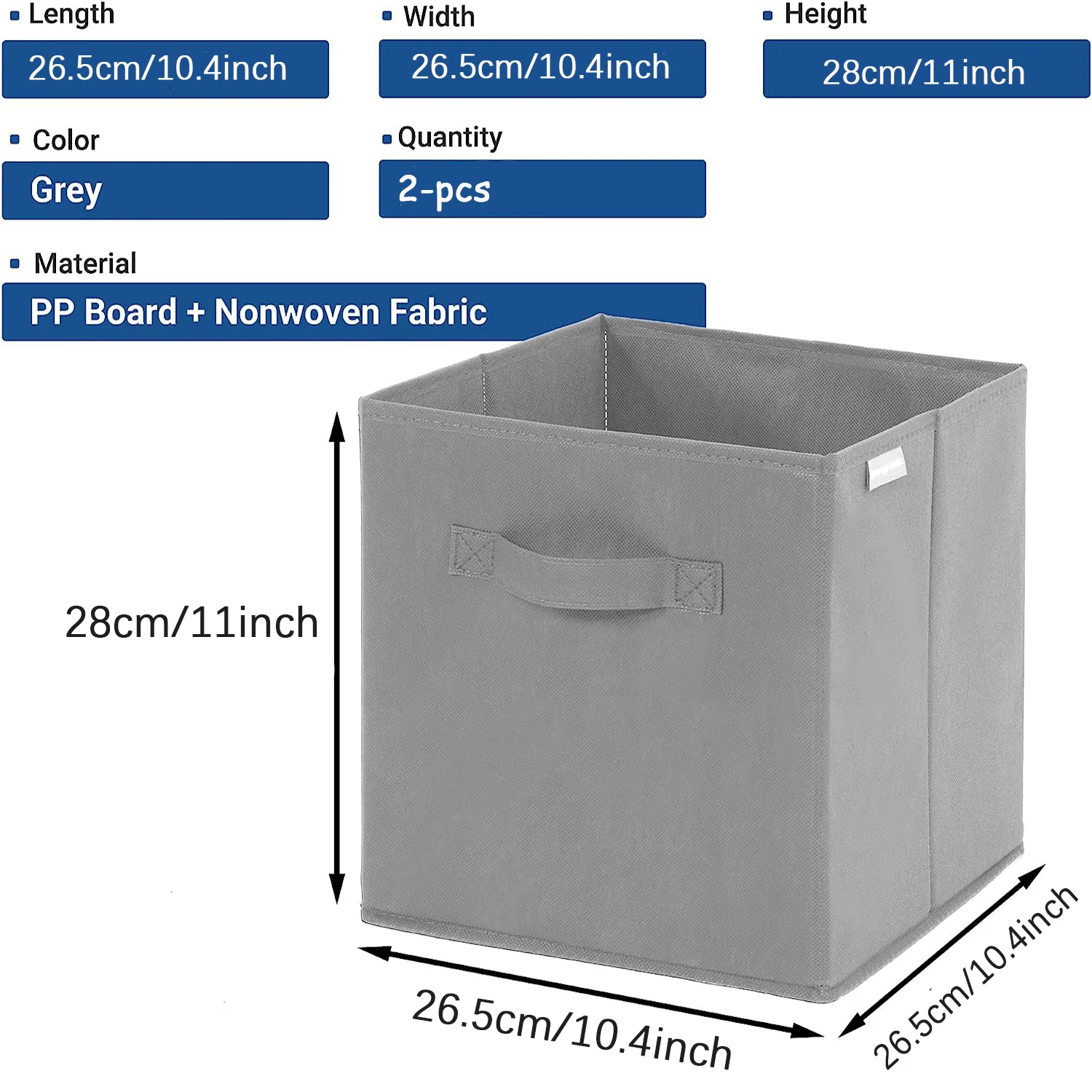 2pcs Collapsible Fabric Storage Cubes Organizer with Handles Cube Storage Baskets For Organizing 2