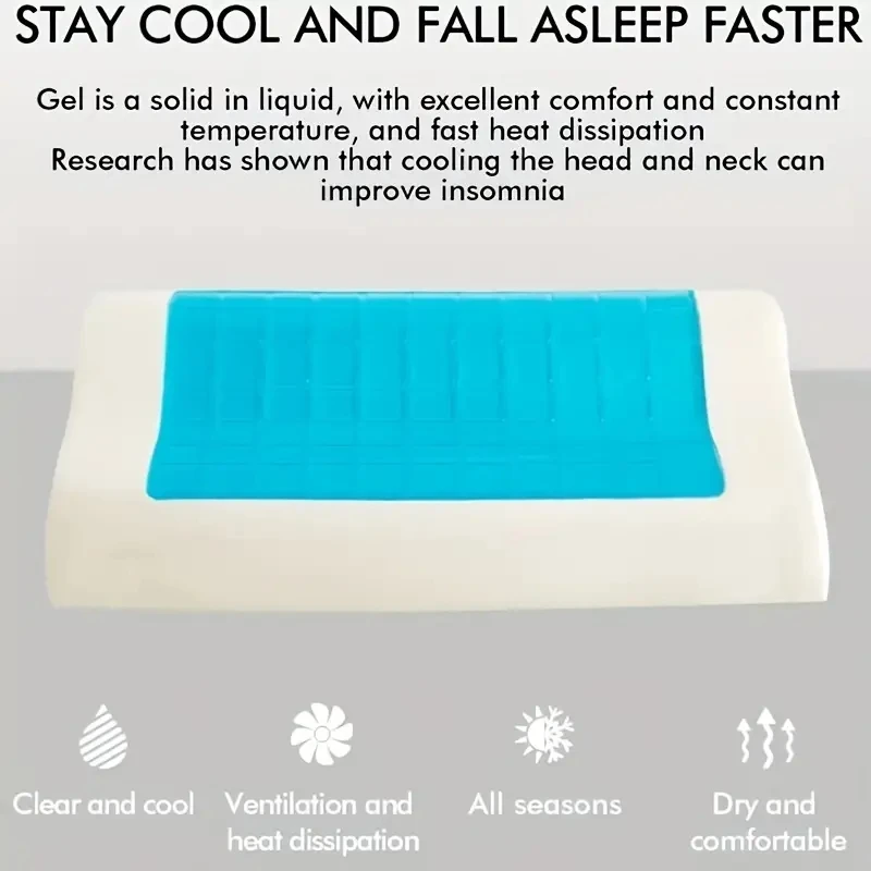 Gel Pillow Orthopedic  Memory Foam Pillow  60x35cm Soft Summer Ice-cool Slow Rebound Sleep Pillow With Pillowcase Health Care