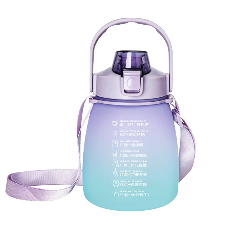 Plastic Water Bottle1.3L With Time Marker Strap Straw Leak Proof Cup Portable Fitness Gym Camping Outdoor Sports Bottle Bpa Free