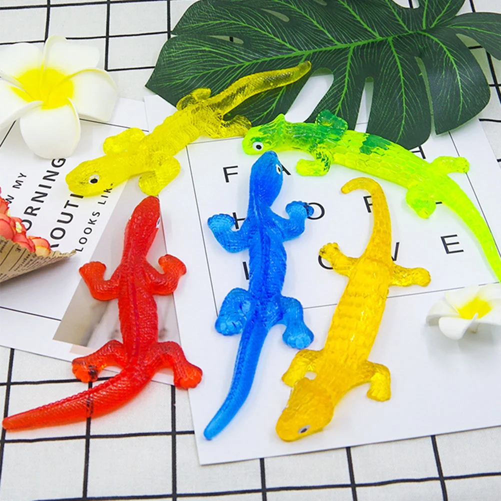 

4 Pcs Lizard Toy Sticky Toys Stretch Playthings Figure Stretchy Lifelike Elastic Stress Reliever Realistic