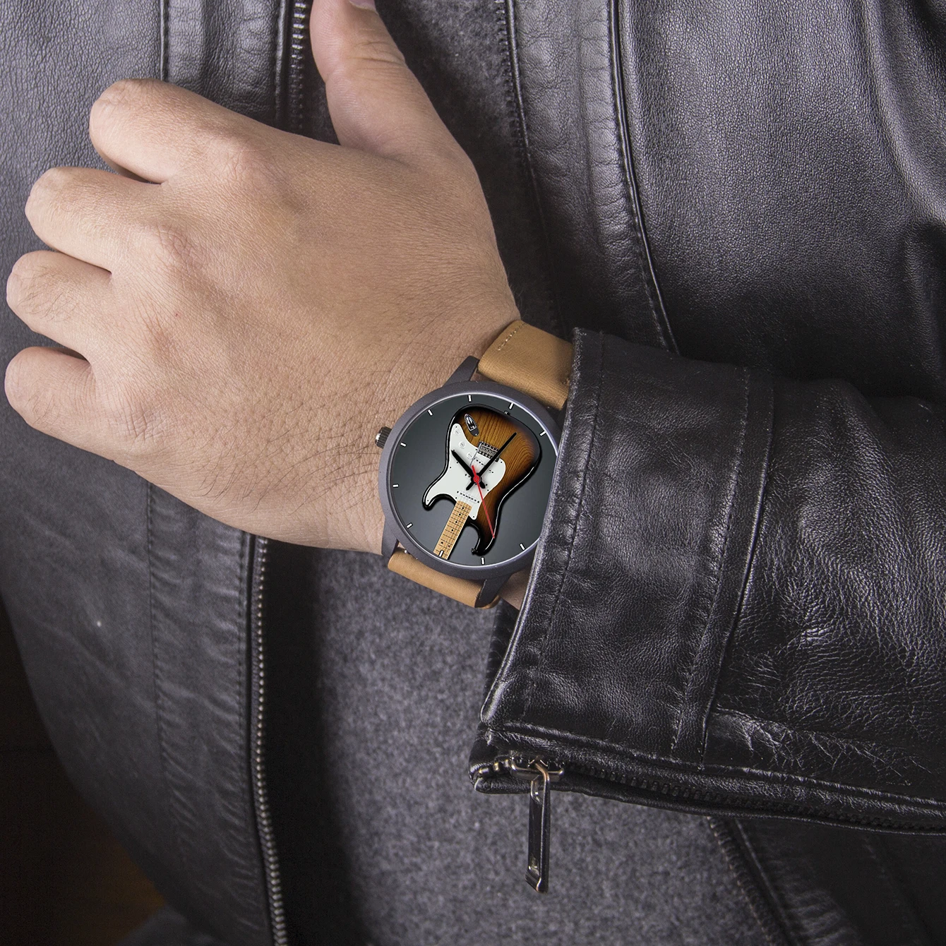 Factory Store Red Electric Guitar Bass Instrument Design Punk Style Souvenir Gifts for Musician Men's  Quartz Wrist Watch