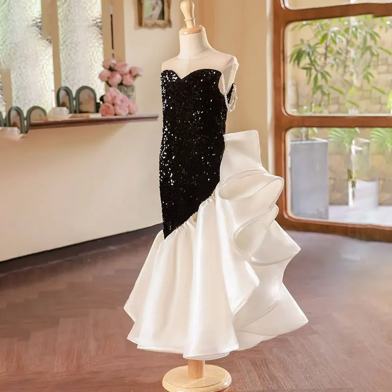 Little girls Mermaid Sequin Dress Kids Elegant Evening Party - Main Image