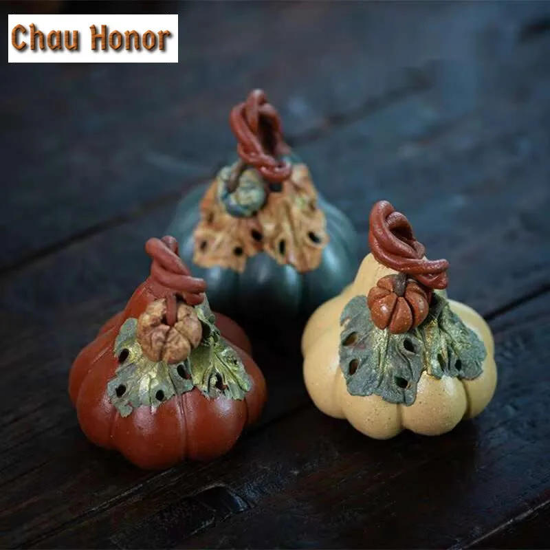 Yixing Purple Clay Tea Pet Lucky Pumpkin Ornaments Statue Handmade Sculpture Tea Play Crafts Chinese Zisha Tea Set Decoration