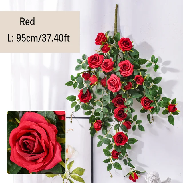 Artificial Sweetheart Roses Vine Silk Flowers Rattan