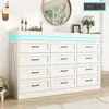 Tall Large Farmhouse 12 Drawers Dresser for Bedroom with LED Light and Power Outlets,Wood Rustic 12 Chests of Drawers for Closet 1