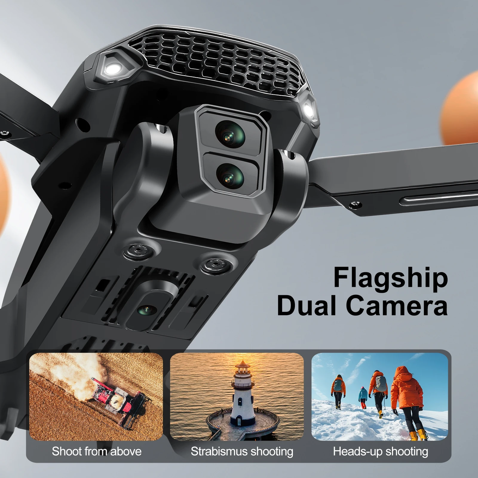 Gros plan sur le drone 8K double caméra avec écran large déplié, prêt pour la photographie aérienne