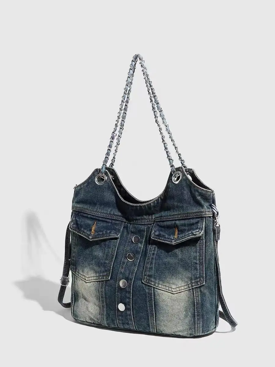 JIAERDI Hot Girls Denim Shoulder Bags Women Vintage Harajuku Pocket Large Capacity Handbag Ladies Retro Casual Underarm Bag Y2k