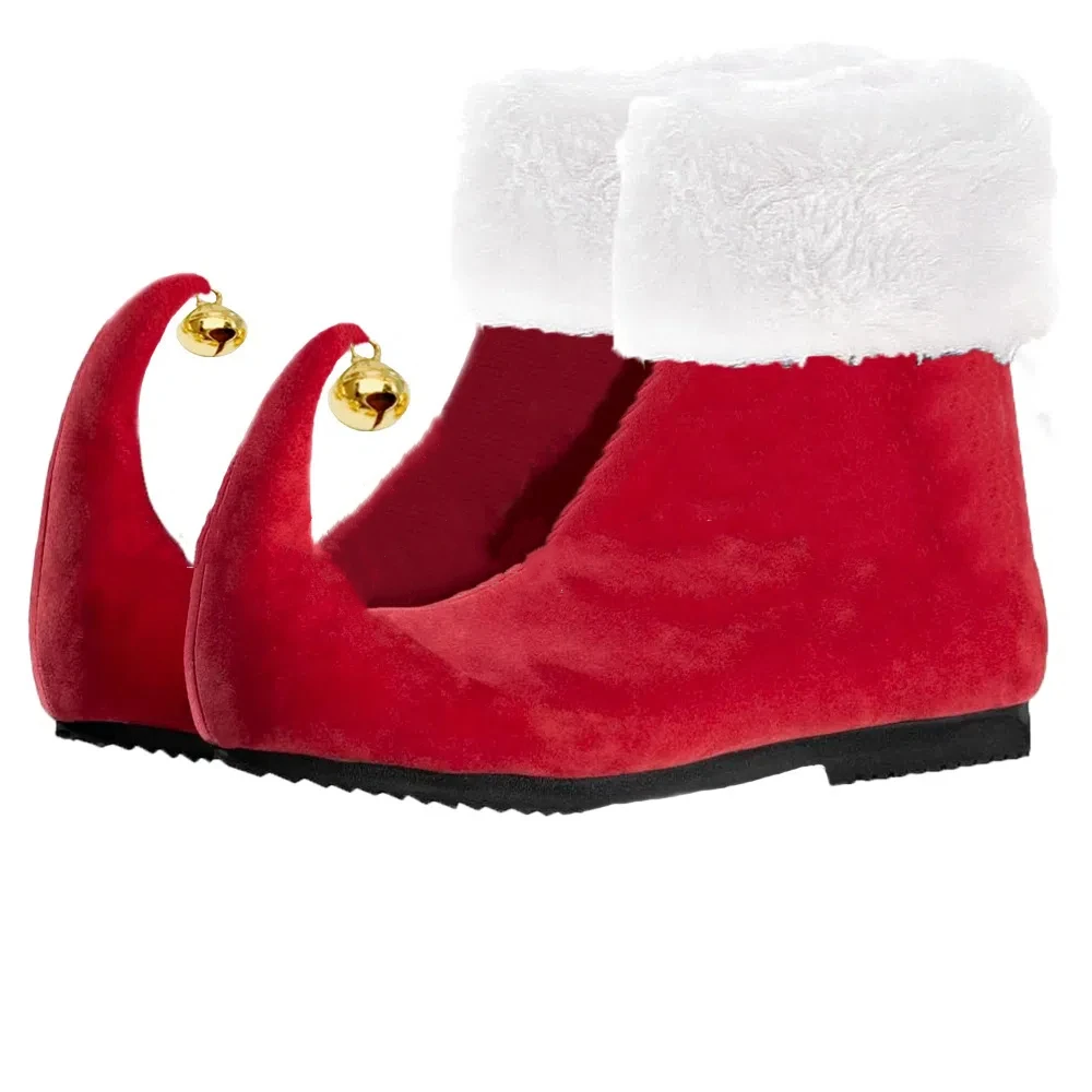 Cosplay Shoes Christmas Adult Elf Santa Claus Shoes Red Ankle Boots With Bells Role Play Accessories For Party Stage Performance Props Unisex
