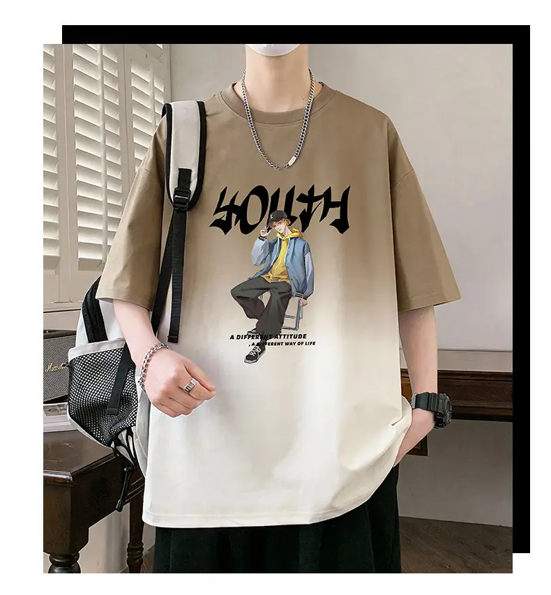 Hochwertige Herren-Freizeit-T-Shirts aus Baumwolle 2026 Sommer Streetwear mit Farbverlauf Bedruckte Kurzarm-Tops & T-Shirts Modische Pull-On-T-Shirts – Detail 14