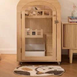 Maison de chat en bois massif, Cage pour animaux de compagnie d'intérieur, à deux niveaux, avec toilettes intégrées 