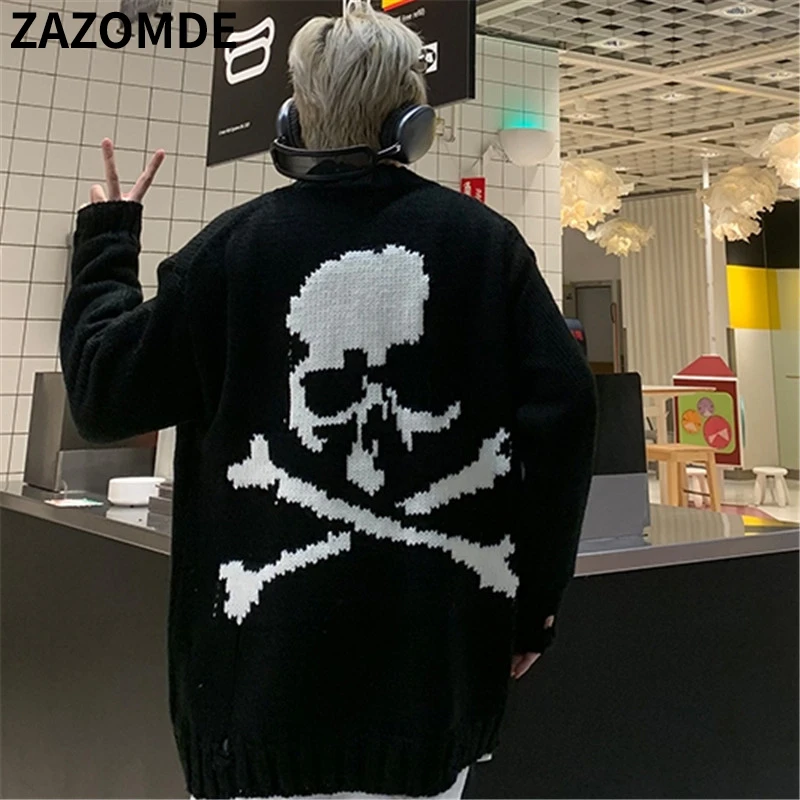 

2022 Harajuku Vintage Knitted Sweater Men's Punk Rock Gothic Oversized Jumper Pullover Thick Sweater Grandpa Ugly