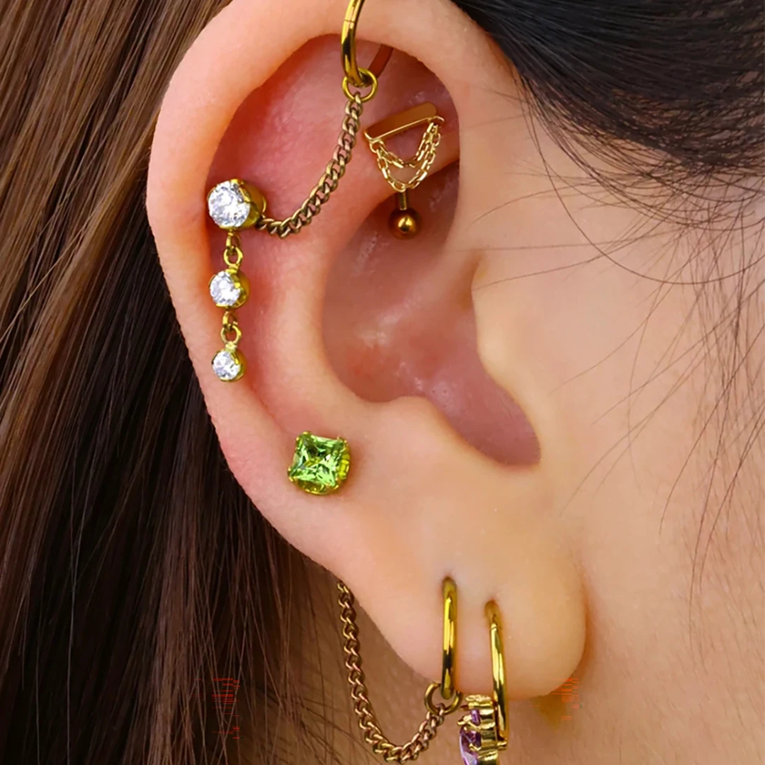 Custom Size Cuban Link Chain Real 14k Solid Gold Body Piercing Dangle Chain In The Ear Nose And Bridge