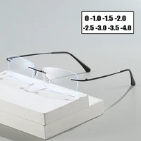 Metal Rimless Myopia Glasses Vintage Retro Men Business Near Sight Eyeglasses Finished Prescription Ladies Minus Eyewear Diopter 1