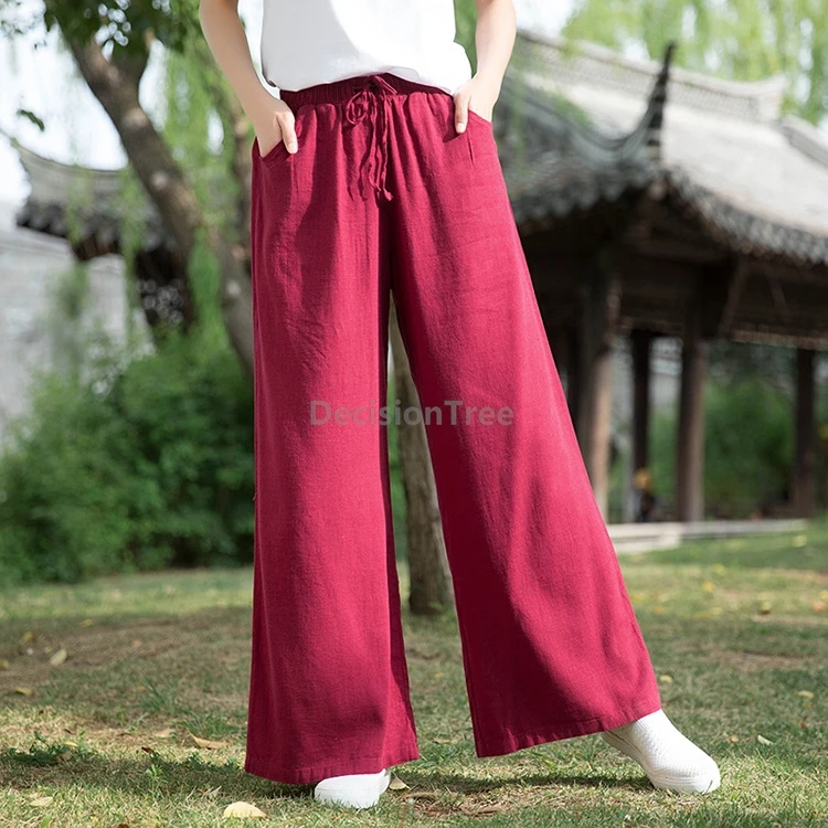 fairy cotton linen women pants chinese style literature art versatile wide leg pants temperament home casual trousers h003