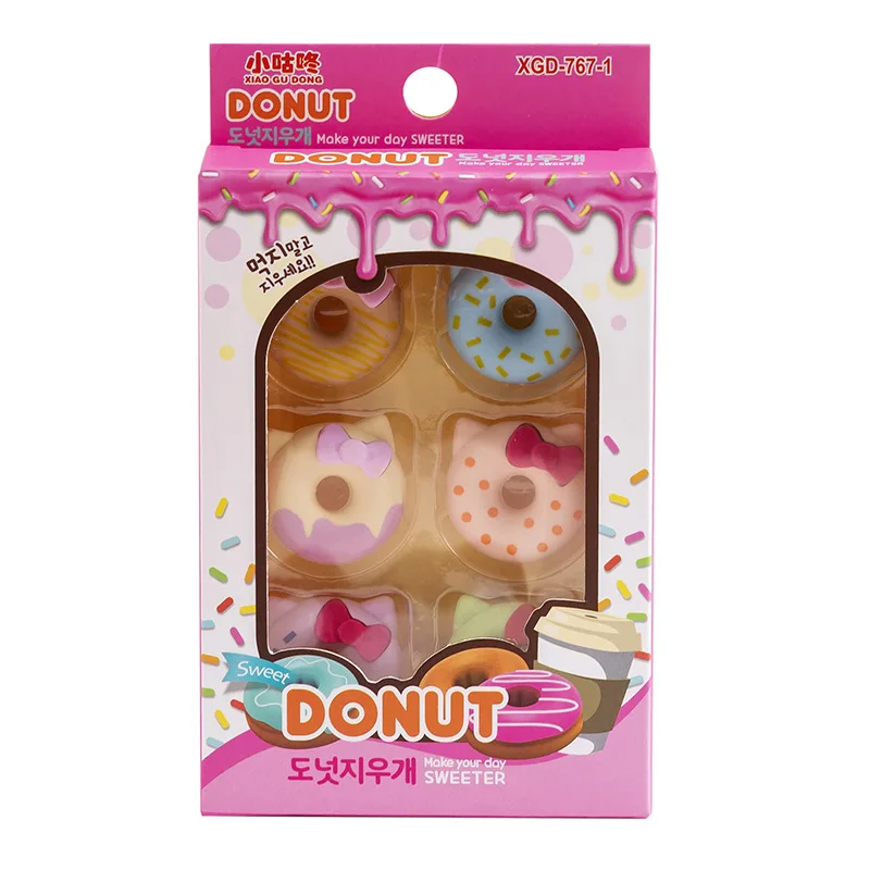 Pencil Erasers 6Pcs/Box Cat Donut Shape