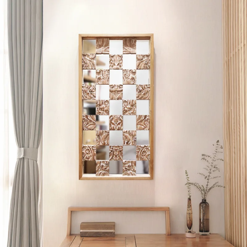 

Креативная настенная Подвеска из массива дерева в стиле Wabi, настенное украшение для крыльца, новое декоративное зеркало в китайском стиле для гостиной
