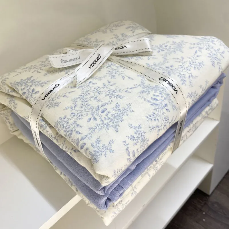 Washed Cotton Linen feeling  Nature Soft Breathable Comfortable(1Duvet Cover+1Flat Bedsheet+Bed Sheet+ 2Pillowcases) Twin Double 2