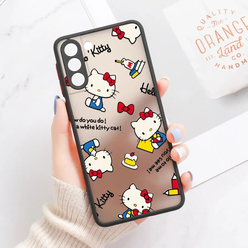 thumbnail image 1 of Funda para teléfono Samsung Galaxy S23, S22 Ultra, S20, S21 FE Plus, S10 Lite, S9, S8, funda transparente mate, Hello Kitty, lindo gato, 1 of 5