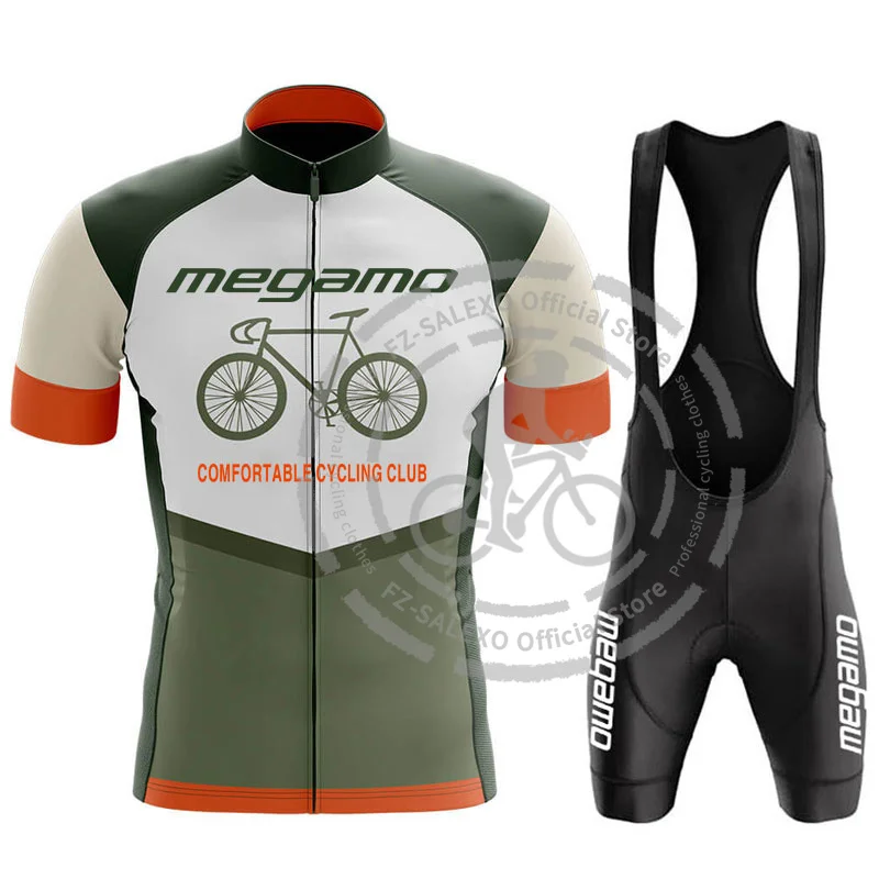 Megamo Team Cycling Jersey 19D Bib Set Men Summer New Short Sleeve MTB Bike Cycling Clothing Maillot Ropa Ciclismo Uniform Suit