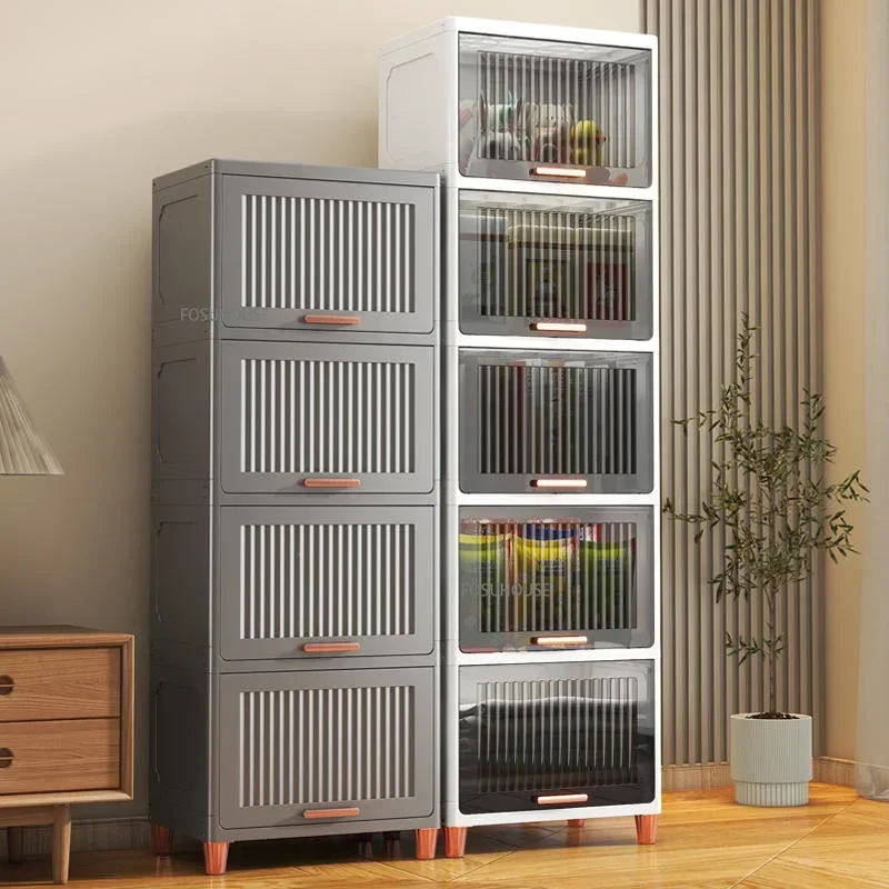 Modern Multi-layer Flip Storage Cabinet Plastic Kitchen Cabinets Home Furniture Floor Gap Storage Box Living Room Snack Cabinet