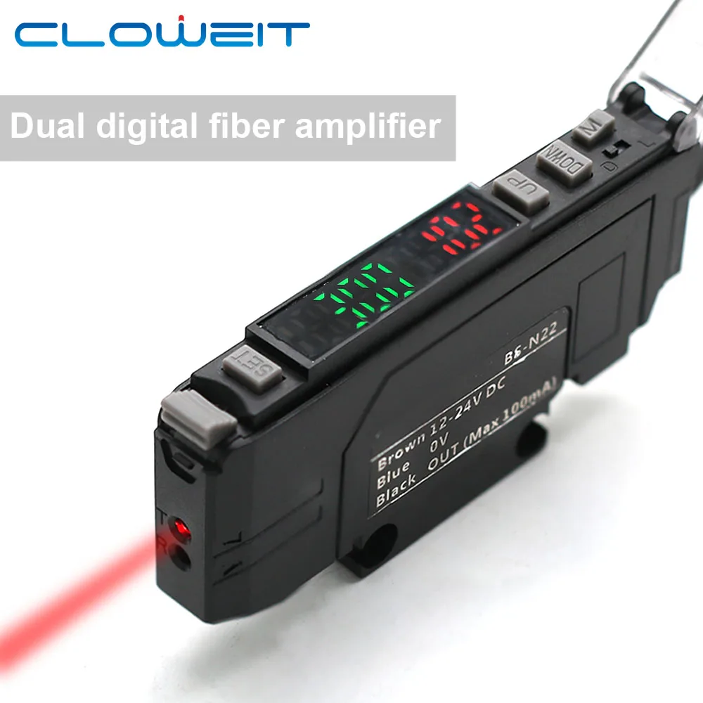 Sensor Óptico do Amplificador da Fibra do Cloweit Interruptor Fotoelétrico Ótico Transparente Não nc Sensibilidade Ajustável Alta Bs-n22 Npn Pnp